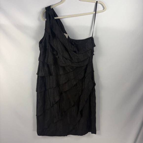 NW Collections Brown Cocktail Dress One Shoulder Ruffle Party Size 14 - Picture 1 of 10
